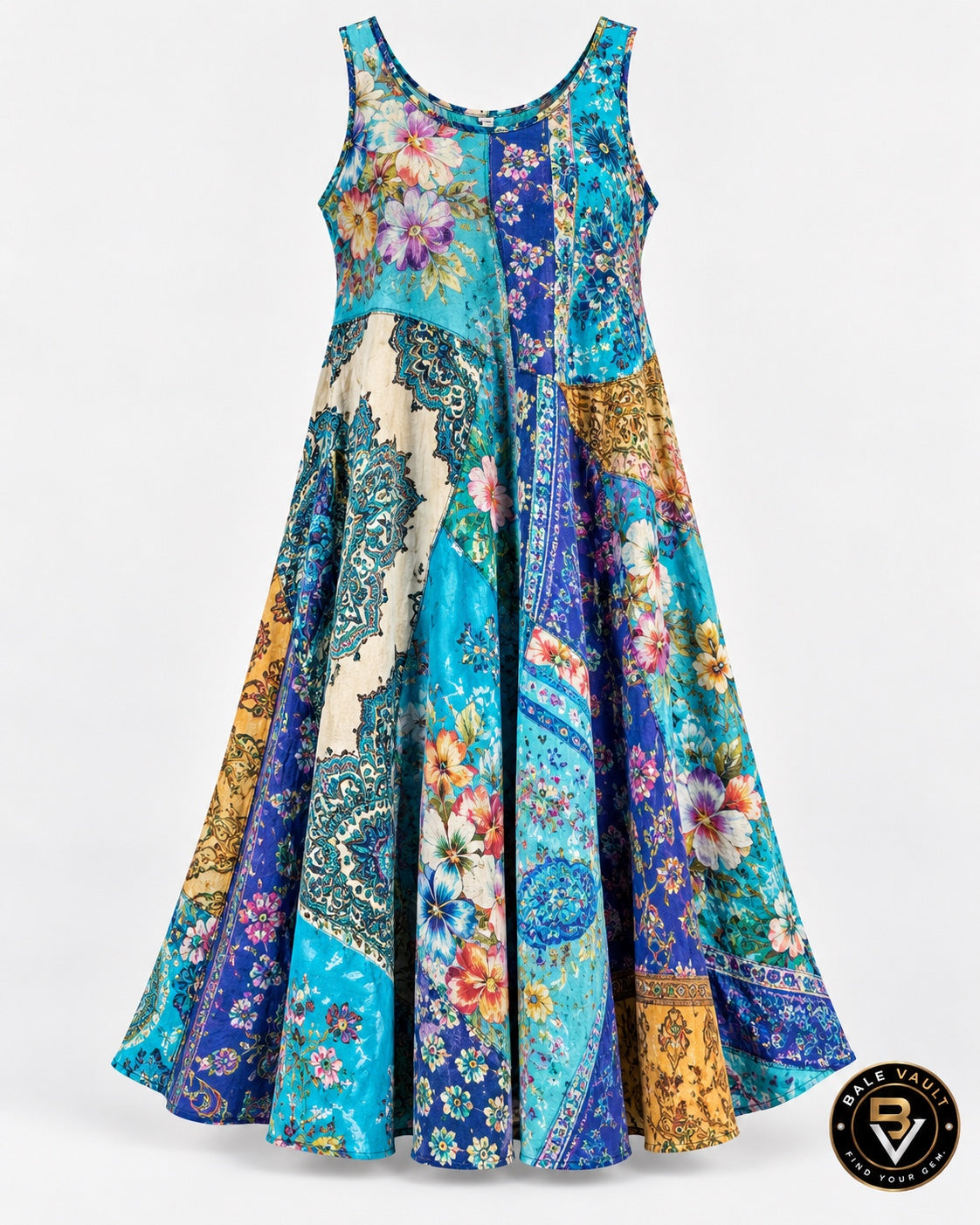 Bale Vault turquoise patchwork floral dress