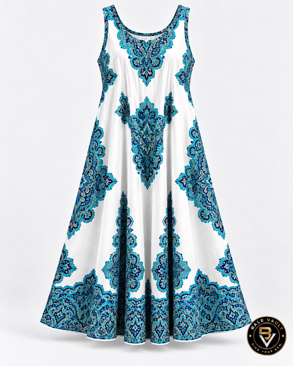 Bale Vault white and blue paisley dress